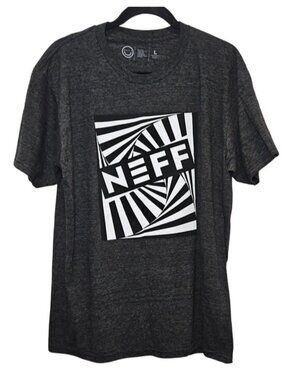 Neff Dark Charcoal Tee Black & White Striped Spiral Logo New Large Men's Street